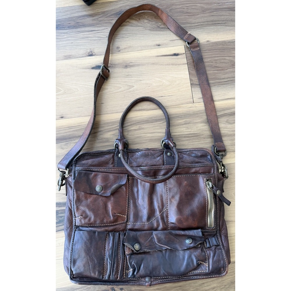 Campomaggi Brown Leather Briefcase Messenger Laptop Work Bag Made Italy